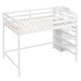 Bellemave Full Size Loft Bed with Stairs and Built-in Storage Wardrobe, Wood Loft Bed Frame with Storage Shelves and Hanging Rod White Loft Beds for Kids Boys Girls Adults Teens Dorm Bedroom Bellemave