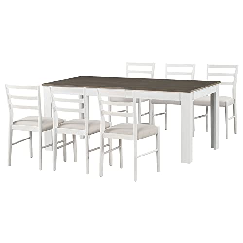 LUMISOL Solid Wood 7 Piece Kitchen Table Set with Chairs Farmhouse Extendable Dining Room Table Set with Storage Drawer for 6, Brown+White LUMISOL