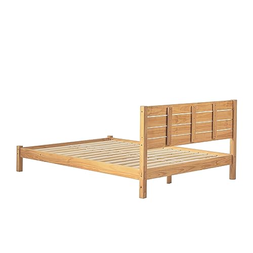 Walker Edison Ayla Boho Slatted Headboard Queen Bedframe, Queen Size, Natural Pine - WoodArtSupply