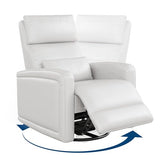 GarveeTech Adult Manual Recliner Chair with 360° Swivel, Faux Leather Reclining Sofa Rock, Adjustable Backrest and Footstool, Concealed Pull Lever, Modern Living Room Armchair, White