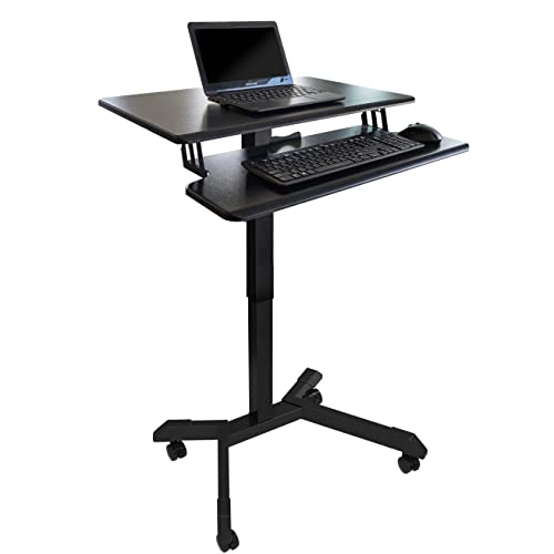 Stand Up Desk Store Pneumatic-Adjustable Two-Tier Compact Standing Desk (Black Frame/Black Desktop, 28” Wide) S Stand Up Desk Store