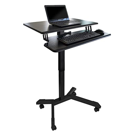 Stand Up Desk Store Pneumatic-Adjustable Two-Tier Compact Standing Desk (Black Frame/Black Desktop, 28” Wide) S Stand Up Desk Store
