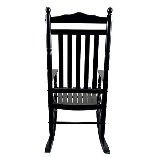 Balcony Porch Adult Rocking Chair, Wood Outdoor Indoor Porch Rocker Chair for Adult, All Weather- Resistant Patio Rocking Chair for Garden, Lawn, Balcony, Backyard, Black