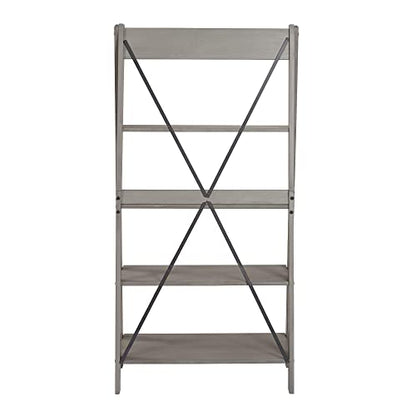 Modern Farmhouse Grey Wood Bookcase by Walker Edison - 4 Shelves for Home Office and Living Room Storage - WoodArtSupply