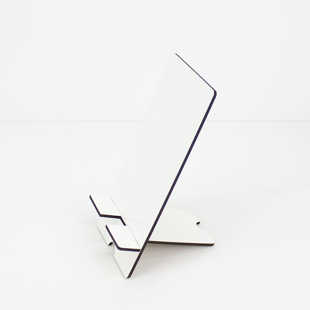 MR.R 5 Pieces Sublimation Blanks Cell Phone Stand Holder MDF Sublimation Desktop Phone Holders Smartphone Tablet Stands DIY Portable Craft Phone Bracket for Table Nightstand Home Office MR.R