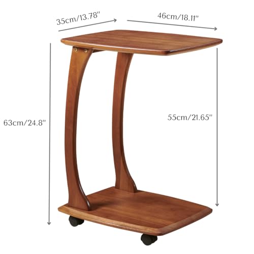 COZYMATIC Emerson Solid Wood End Table with Rolling Wheels, C Shaped Side Table, TV Tray Table, Couch Table That Slide Under for Small Space, Living Room, Bedroom (Walnut)-Small COZYMATIC