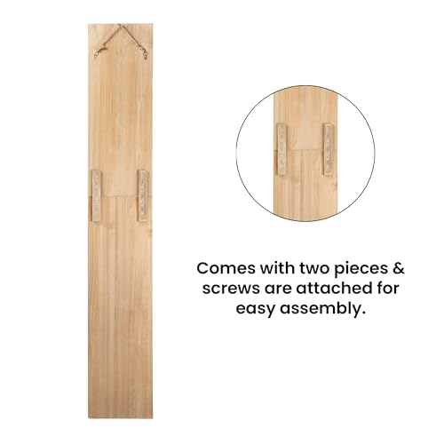 Glitzhome Welcome Sign with 4 Interchangeable Floral Wreaths for Front Door Porch, Farmhouse Wooden Hanging Wall Sign for Seasons Spring Fall Harvest Thanksgiving Christmas, 60”H, Natural Glitzhome