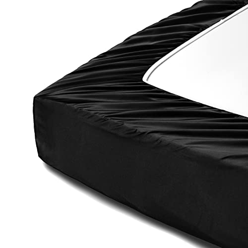 Horbaunal 4 Piece Satin Sheet Set Twin Size Luxury Silky & Soft Black Satin Twin Bed Sheet Set with 16" Deep Pocket, 1 Fitted Sheet, 1 Flat Sheet, 2 Pillowcases Horbaunal