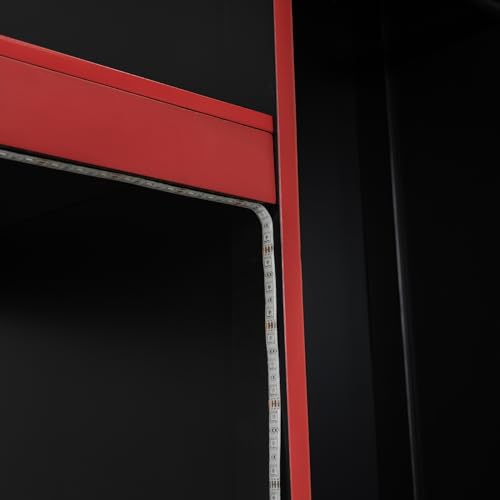 Bekeknlny Wood Gaming Bed with Built-in Desk,Wardrobe, LED and a Drawer, Twin Size Loft Bed for Kids Bedroom,No Box Spring Required Bekeknlny