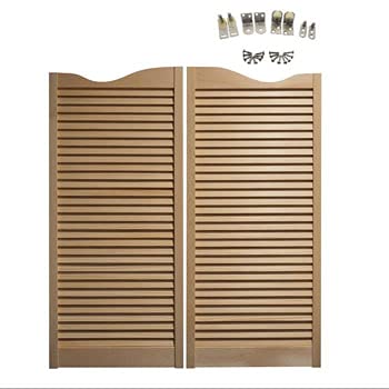 Premade Interior Doors, 1-1/8" Thick Pine Wood Swinging Doors, Saloon Doors w Satin Chrome Hardware, Louvered Door w Strong Door Joints, Pre-Sanded Wood Doors for Inside Swinging Cafe Doors (36"x42") SwingingCafeDoors