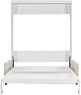 Virubi Queen Murphy Bed with Couch,Wood Folding Murphy Wall Bed Cabinet with Sofa (White,Queen) Virubi