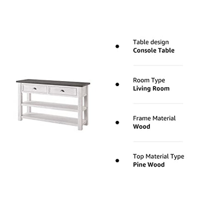 Martin Svensson Home Monterey Solid Wood Sofa Console Table White with Grey Top