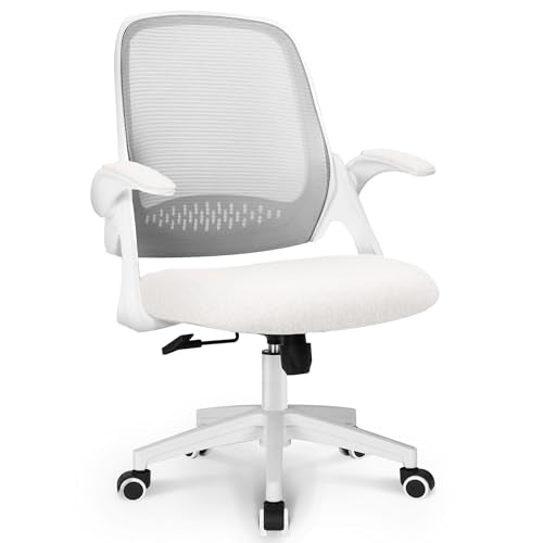 NEO CHAIR Office Desk Computer Gaming Ergonomic Chair with Lumbar Back Support Adjustable Height Swivel Wheels Flip-up Arms Mesh Chair for Home or Office (Ivory) NEO CHAIR