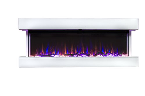 Touchstone Chesmont Smart Electric Fireplace- Wall Hanging Fireplace with 50" Wide White Floating Mantle- Alexa/WiFi Enabled-10 Color-1,500W Heater- Crystals & Driftwood-Model 80033 Touchstone