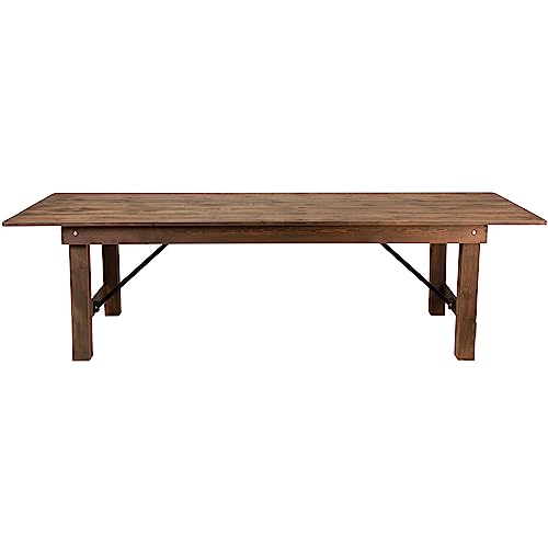 Flash Furniture Hercules Commercial Grade Farmhouse Dining Table | Solid Pine Foldable Table for 10 in Antique Rustic | Rustic Charm for Home and Events - WoodArtSupply