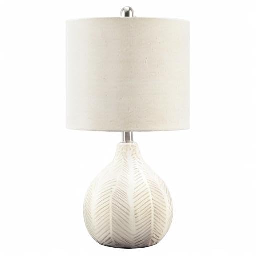Signature Design by Ashley Rainermen 20" Modern Herringbone Ceramic Table Lamp, Off White Signature Design by Ashley