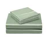 TREELY 6 Piece Queen Size Satin Sheets Set - Silky Smooth Sage Green With Deep Pocket, Fitted Sheet, Flat Sheet, 4 Pillowcases TREELY