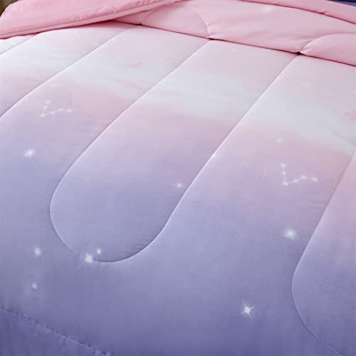 Dinjoy Girls Women Comforter Set King Size Ombre Pink Purple Rainbow Bedding Set 7 Pieces Bed in A Bag for Teen Adult (1 Comforter, 1 Flat Sheet, 1 Fitted Sheet, Pillow Shams & Pillowcases) Dinjoy
