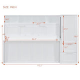 SOFTSEA Queen Size Horizontal Murphy Bed, Queen Murphy Bed with Desk Wardrobe Storage Shelf, Hideaway Wall Bed Frame with Drawers Space-Saving for Guest Room Bedroom or Office, White SOFTSEA