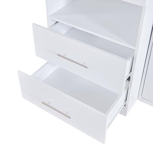 FAVSH Twin Size Murphy Bed Built-in Wardrobe and Table, Fold-The-Way Bed,with Open Shelves and Storage Drawers,Space-Saving Hidden Bed,Wall Bed for Bedroom.White FAVSH