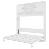 Merax Queen Size Murphy Bed with Top Cabinets and Shelves, Fold into The Wall, Space-Saving Design, Multifunctional Foldable Platform Bed Frame for Bedroom, Guest Room, Home Office, White Merax