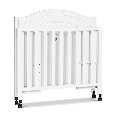 DaVinci Charlie Folding Portable 3-in-1 Convertible Mini Crib and Twin Bed in White, Removable Wheels, Greenguard Gold Certified DaVinci