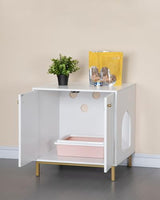 Hzuaneri Cat Litter Box Enclosure, Hidden Litter Box Furniture, Wooden Pet House Side End Table, Storage Cabinet Bench, Fit Most Cat and Litter Box, Living Room, Bedroom, White and Gold CB81203G Hzuaneri
