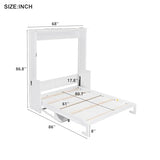 Queen Size Murphy Wall Bed with Desk, Wood Foldable Bed Cabinet with LED Lights and USB Charging Station for Small Places (White) BEDGJH