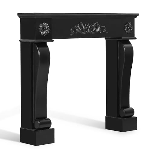 HOMEDIARY 44.5" Fireplace Mantel, Freestanding Fireplace Surround with Leg for Electric Fireplaces, MDF Mantel Surround with Shelf for Living Room with Decorative Pattern, Anti-Tipping & Waterproof HOMEDIARY