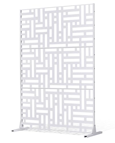 VEVOR Metal Privacy Screen, 47" W x 76" H Outdoor Privacy Screens 3-Panel, Freestanding Outdoor Divider with Stand, Decorative Garden Steel Privacy Fence for Balcony Patio Indoor Room Hot Tub White VEVOR