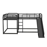 DUORUIMI Metal Quad Bunk Beds Compatible with 4, Full and Twin Size L-Shaped Bunk Beds with Slide and Ladder, 4 Bunk Beds Compatible with Boys Girls and Multi 's Family,Black,Bed Frame DUORUIMI