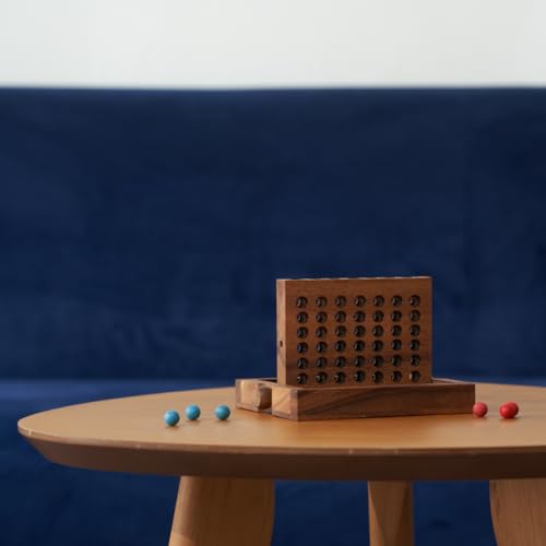 Wooden 4 in-Row Game (Travel Set) | Wood Connect Line Game Traditional Family Board Games | Strategy Game | Classic Table Game Premium Handmade Unique Gift & Table Accent SiamMandalay