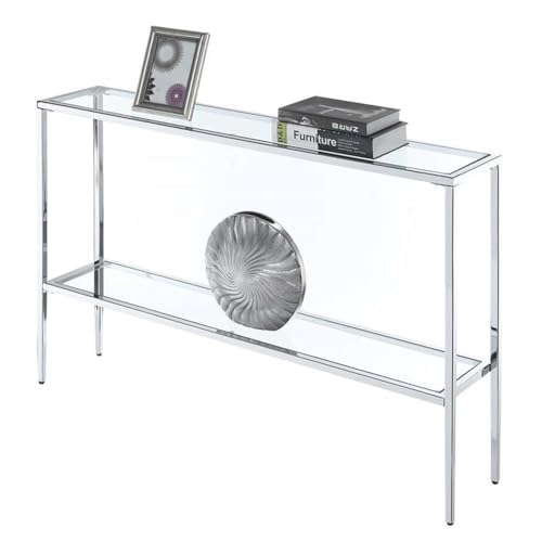 Convenience Concepts Nadia Chrome Console Table 47.25" - Contemporary Modern Sofa Table with Storage Shelf, Narrow Minimalist Entryway Hall Table for Living Room, Bedroom, Bathroom, Glass/Chrome Convenience Concepts