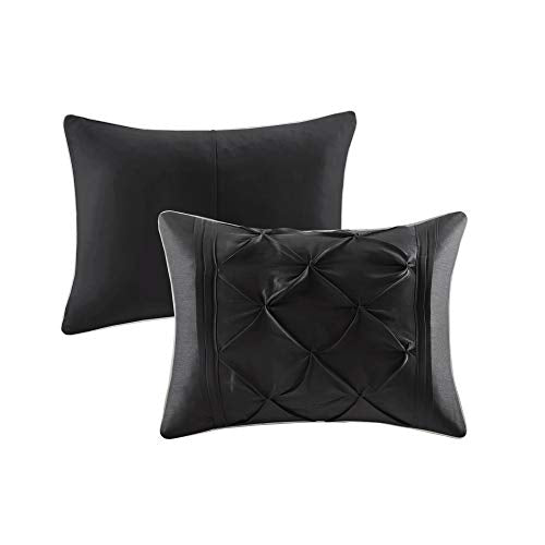 Madison Park Laurel Queen Size Bed Comforter Set Bed In A Bag - Black , Wrinkle Tufted Pleated – 7 Pieces Bedding Sets – Faux Silk Bedroom Comforters Madison Park