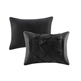 Madison Park Laurel Queen Size Bed Comforter Set Bed In A Bag - Black , Wrinkle Tufted Pleated – 7 Pieces Bedding Sets – Faux Silk Bedroom Comforters Madison Park