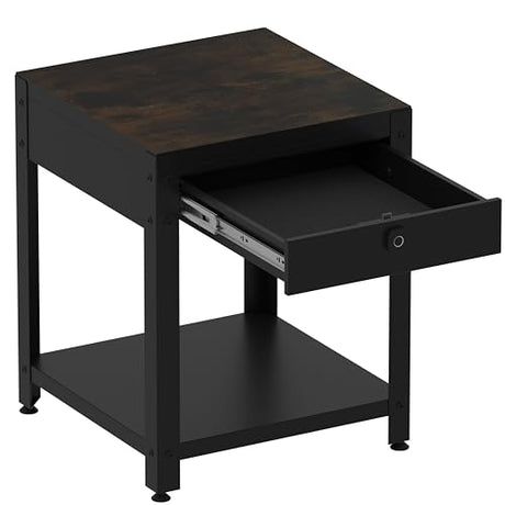 MyVoice End Table with Hidden Storage - Concealment Side Table with Fingerprint Lock, Steel Nightstand for Living Room, Bedroom, Quick-Access (Wood) MyVoice