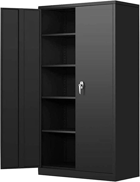Majnesvon 72" Storage Cabinet Locking Metal Storage Cabinet with 4 Adjustable Shelves,Black Metal Cabinet with 2 Doors and Lock for Office, Garage, Home (Black) Majnesvon