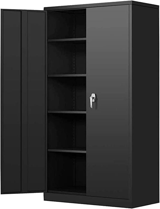 Majnesvon 72" Storage Cabinet Locking Metal Storage Cabinet with 4 Adjustable Shelves,Black Metal Cabinet with 2 Doors and Lock for Office, Garage, Home (Black) - WoodArtSupply