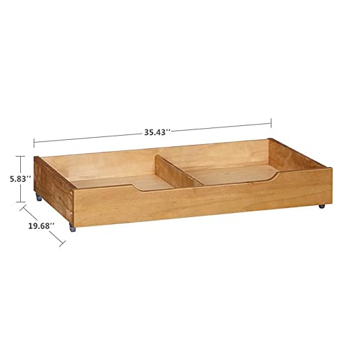 MUSEHOMEINC Solid Wood Under Bed Storage Drawer with 4-Wheels for Bedroom,Wooden Underbed Storage Organizer,Suggested for Queen and King Size