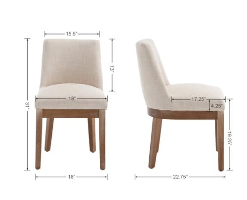 RIVOVA Modern Dining Chairs Set of 6, Comfortable Dining Room Chairs with Back, Linen Fabric Upholstered Kitchen Side Chairs with Wood Legs for Living Room, Beige RIVOVA