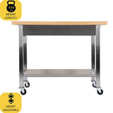 Seville Classics, Steel w/ Solid Wood Top, 48" W x 24" D x 37.5" H Seville Classics