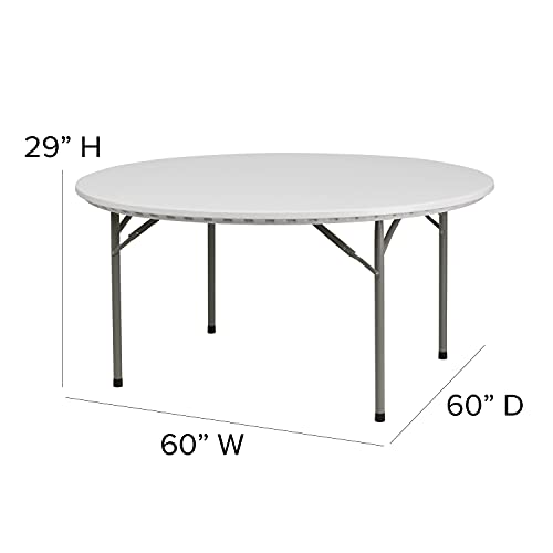 Flash Furniture Kathryn 5-Foot Round Granite White Plastic Folding Table, Commercial Grade Round Table for 8 Guests Flash Furniture