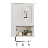 ChooChoo Farmhouse Medicine Cabinet, Bathroom Wall Cabinet with Adjustable Shelf, Towel Bar, 3 Hooks, Over The Toilet Storage Cabinet for Bathroom, Kitchen, White ChooChoo