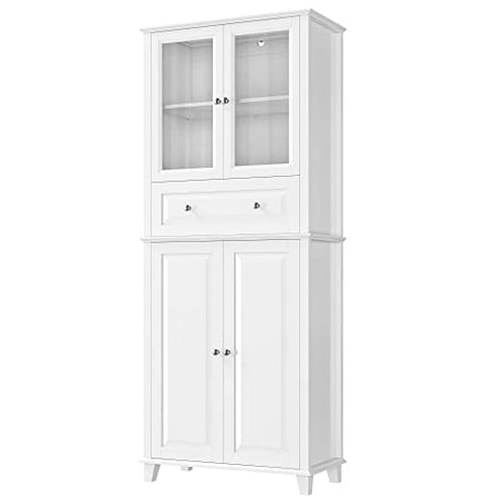 FACBOTALL 76'' Kitchen Pantry Storage Cabinet, Pantry Cabinet, Freestanding Kitchen Cupboard with Large Drawer, Doors, and Adjustable Shelves for Dining Room, Living Room, Laundry, White FACBOTALL