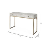 Eden Home 2-Drawer Faux Leather Console Table, Cream and Champagne Finish, 31" H x 48" W x 17" D, Clear Acrylic Handles, Iron Base, Transitional Style for Living Room or Entryway Storage Eden Home