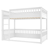 Bellemave Full Over Full Bunk Bed for Kids/Adults,Floor Bunk Beds with Inclined Ladder,Solid Wood Low Bunk Bed for Teens,Girls,Boys,Detachable,White Bellemave