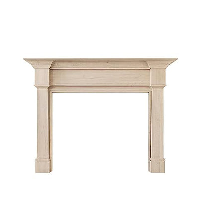 Modern Ember Grant 56x42 Inch Wood Fireplace Mantel Surround Kit | Unfinished - Elegant Design with Tiered Top Shelf and Cascading Legs; Includes Wooden Mantel Surround & Shelf