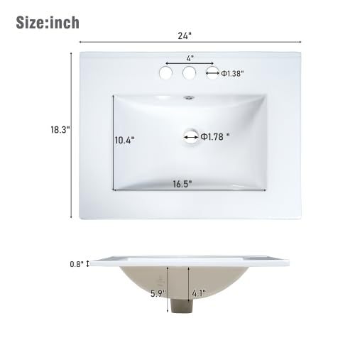 Harper & Bright Designs 24" Bathroom Vanity with Sink, Free Standing Single Basin Vanity Set with Two Drawers and One Door, Modern Wooden Bathroom Cabinet with Ceramic Basin for Bathroom, White Harper & Bright Designs