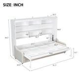Quarte Queen Size Murphy Bed with Folding Sofa & Built-in Storage Shelves, Space-Saving Wall Bed Frame with LED Lights, Safety Lock, Easy Assembly Quarte