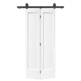 36 in. x 80 in. 1 Panel Shaker Primed MDF Composite Bi-Fold Barn Door with Sliding Hardware Kit Calhome